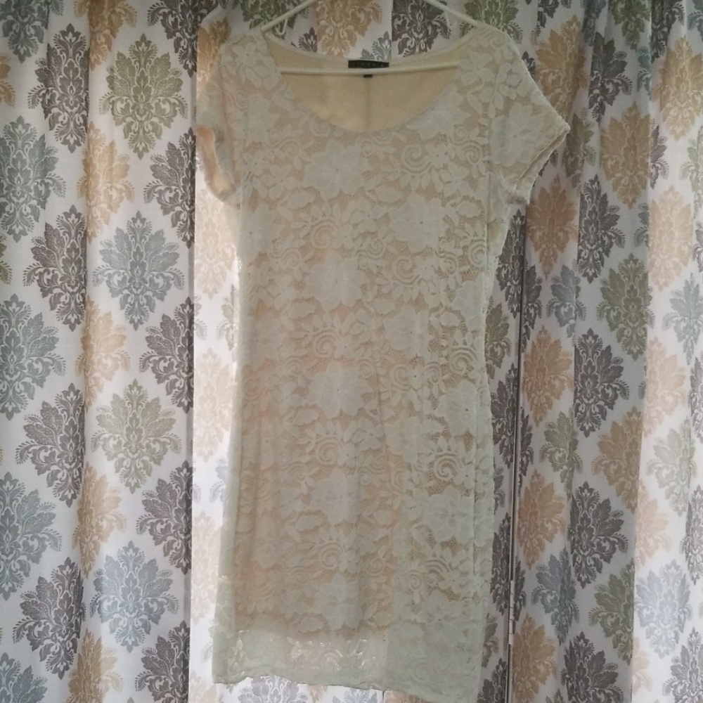 Cream dress with floral lace overlay